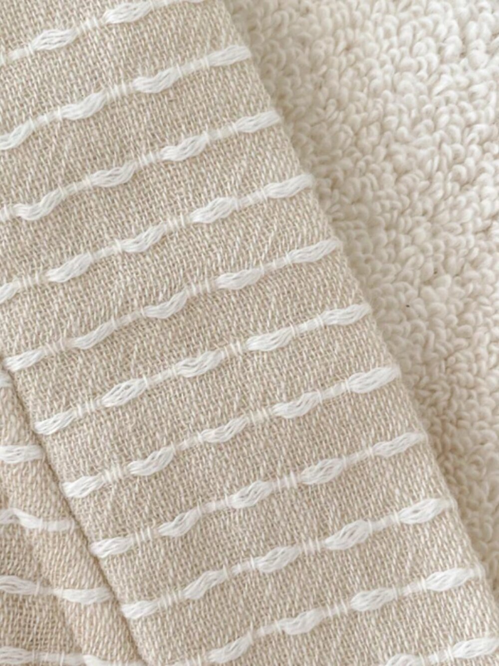 Anaya Home | Spa Robe 100% Turkish Cotton French Lined Terry Khaki White Stripes